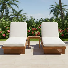 callmego Acacia Wood Outdoor Lounger Set with PE Rattan and Slat Side Table for Patio or Poolside Use