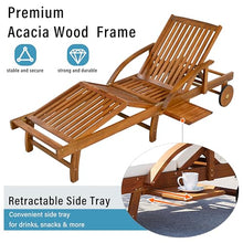 Merax Outdoor Lounge Chair with Adjustable Backrest, Leg Rest and Side Tray, Set of 2 Acacia Wood Patio Folding Chaise Lounge with 3.1" Thick Cushions for Patio Poolside Garden, All-Weather, Beige