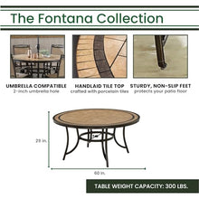 Hanover Fontana 7-Piece Outdoor Patio Dining Set with 6 Sling Chairs and Round Table Tan/Bronze