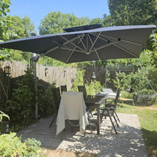 OROTLECT 120'' X 156'' Rectangular Double Top Cantilever Umbrella With Solar Lights And Base In Ground,Navy