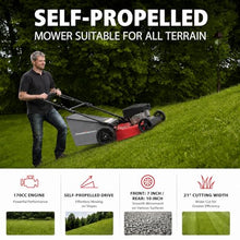 PowerSmart 21-Inch 3-in-1 Gas Self-Propelled Lawn Mower,170CC OHV Engine,Bagging/Mulching/Rear Discharging, 6 Cutting Heights, Durable Steel Deck, Rear-Wheel Drive, for Garden, Yard,