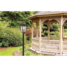THE GREAT OUTDOORS Irvington Manor 3 Light Post Mount in Chelesa Bronze Finish with Clear Seeded Glass