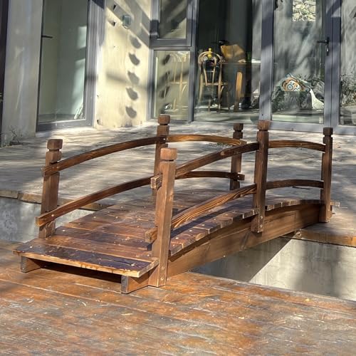 Natural Wood Pond Garden Bridge with Rail, Heavy Duty Outdoor Little Bridge/Footbridge Garden Decor, Decorative Bridges to Walk On, for Yard Creek