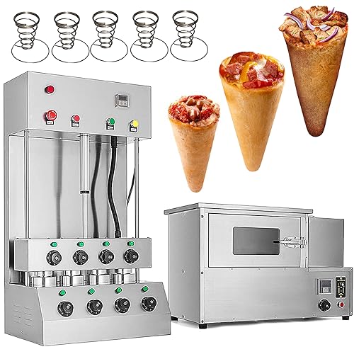 TXMACHINE 4 cone maker machine Outdoor Ovens 12 holes display warmer for pizza shop restaurant hotel home commercial 3000W with 4 molds (pizza cone machine+oven, 110V/60HZ)