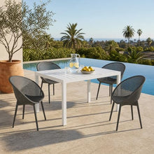 Trygoal 5-Piece Indoor/Outdoor Bistro Set, Weatherproof Patio Furniture Set with Rectangular Slatted Table & 4 Mesh Chairs, Modern Lounge Chairs with Non-Slip Feet for Balcony, Backyard, Warm Grey
