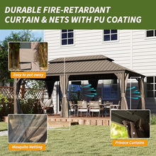 14x20 FT Grand Hardtop Pavilion, Commercial-Grade Metal Gazebo with Galvanized Steel Double Roof & Integrated Drainage, 280 sq ft Outdoor Canopy with Curtains & Mesh, Brown