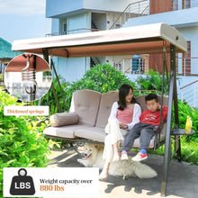 2/3-Seat Outdoor Patio Swing Chair with Adjustable Canopy, Heavy Duty Steel Frame Porch Swings, Thickened Cushions &2 Side Cup Holder, All Weather Patio Furniture(3-Seater)