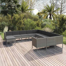 12 Piece Patio Lounge Set with Cushions, Gray PE Rattan Outdoor Furniture