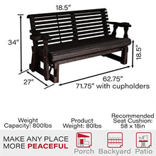 Amish Casual Heavy Duty 800 Lb Roll Back Pressure Treated Porch Glider with Cupholders (5 Foot, Semi Solid Black Stain)