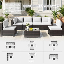 LEVELEVE 7-Piece Outdoor Patio Furniture Sets, Manual Weaving Rattan Conversation Sectional Sofa with Tempered Glass Coffee Table, All-Weather PE Wicker & Thick Cushions for Garden, Backyard, Porch