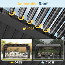 12' x 16' Louvered Pergola, Metal Outdoor Pergola with Adjustable Louvered Roof, Curtains & Netting, Gutter System, Hardtop Patio Gazebo for Patio, Deck, Garden, Yard, Dark Gray