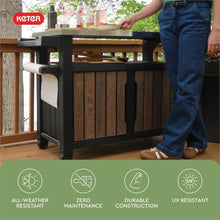 Keter Unity XL Outdoor Entertainment Cart with Wood‑Look Finish, 78‑Gallon Patio Storage Cabinet, Food Prep Station, Stainless‑Steel Top for BBQ, Grill, Patio, Deck & Backyard, Walnut