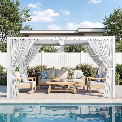 SAILARY Louvered Pergola 10' x 13' with Waterproof Curtains, White