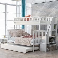 BOVZA Twin Over Full Bunk Bed with Trundle and Storage Stairs White