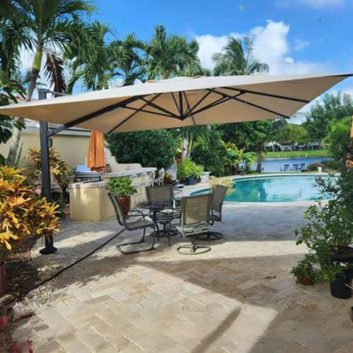 OROTLECT 12' Square Cantilever Umbrella With Crank Lift Counter With Base In Ground,Beige