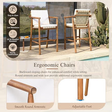 WZONICE98 3-Piece Outdoor Bar Set Acacia Wood Patio Bar Table and 2 Stools with Cushions High Top Outdoor Furniture for Backyard Poolside 400 lbs Capacity Stools Beige
