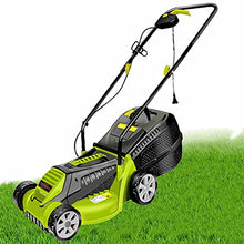 AMYYTL Corded Electric Dethatcher, 13-Inch Push Lawn Sweeper, Strong Rubber Wheels & Adjustable Mowing Height, Lightweight Walk-Behind Lawn Mower Clear, Gree