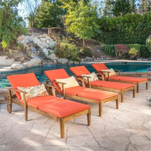 Afuera Living Outdoor Chaise Lounge Set of 4 Teak and Orange