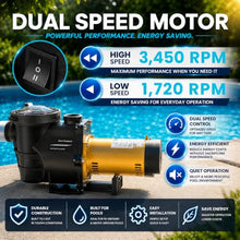 XtremepowerUS Dual Speed In-Ground Swimming Pool Pump Spa High Flow 1.5" NPT With Slip-On Fitting Included, Filter Basket, 230V (5820 GPH)