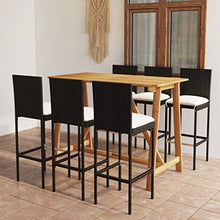 KUPTYERFG 7-Piece Garden Bar Set, Outdoor Patio Dining Table and Stools with Cream Cushions, Rectangular Acacia Wood Top 6-Seater Bar Furniture for Terrace Backyard