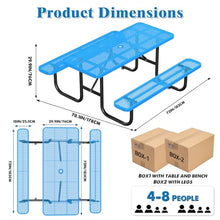 Metal Picnic Tables, Commercial Rectangular Picnic Table and 2 Benches Set
