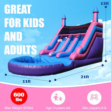 Inflatable Commercial Water Slide for Adults (Double Water Slides) (600lbs Capacity) 100% PVC Waterslide Without Blower, Big Water Pool, Fast Drainage, Backyard Outdoor Wet/Dry Fun, 21x11x13FT