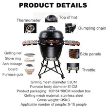 TT-YEL Large Charcoal Grill, Ceramic Grill on Wheels, with Thermometer, Lid, Storage Rack, Can Serve 8-10 People, Freestanding Camping Grill, Portable and Easy to Clean,Black