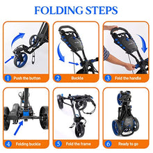 SereneLife 3 Wheel Golf Push Cart - Lightweight Folding Walking Push Cart Roller Golf Bag Holder with Brake, Bracket, and Storage - Assorted