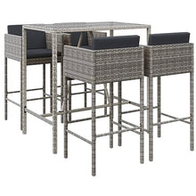 LKJVFCPW 5 Piece Outdoor Bar Set, Poly Rattan Pub Table and 4 Stools with Cushions for Patio, Garden, Balcony, Grey