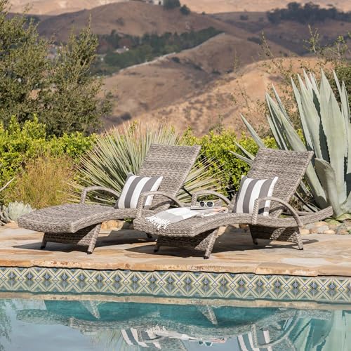 roomfitters Adjustable Outdoor Wicker Chaise Lounge Chairs for Relaxation, Stylish Patio Seating Set with Curved Design, Comfortable and Durable, Grey (Set of 2)