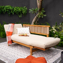 Cambridge Casual Chester Teak Wood Outdoor Convertible Sofa Daybed – 3-in-1 Patio Couch, Outdoor Futon Sofa Bed with Cream All-Weather Wicker & Tan Cushion