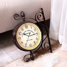NUHSLF Outdoor Garden Vintage Number Wall Clock, Rotation Double Sided Train Station Clock with Bracket Indoor Decoration Waterproof