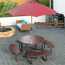 ADDJY Commercial Picnic Tables with Umbrella Hole for Outdoors, All Metal Heavy Duty Picnic Table with Benches for School, Hospital, Coffee Shop, Brown