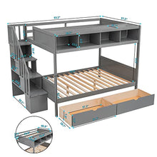 BOVZA Twin Over Full Bunk Bed with Storage Shelves, Drawers & Staircase Grey