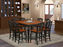 East West Furniture CHEL9-BLK-W 9 Piece Kitchen Counter Height Dining Table Set Includes a Square Wooden Table with Butterfly Leaf and 8 Dining Chairs, 54x54 Inch, Black & Cherry