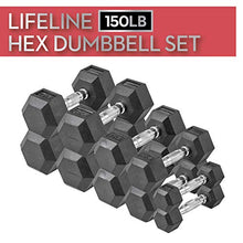 Lifeline Hex Rubber Dumbbell Fitness Training Weight Set Black/Chrome