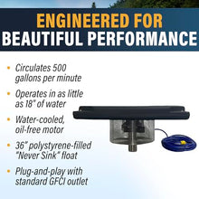 Outdoor Water Solutions Floating Pond Fountain – Aerify 1/2 HP, 230V Motor, 500 GPM Aerating Nozzle, 18–24" Depth, 150 ft Power Cable – Aerator for Ponds up to 1/2 Acre
