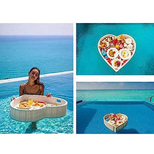 EESHHA Heart-Shaped Table Dinner Plate Floating Tray, Rattan Refreshment Tray, Swimming Pool Floating Breakfast Tray, Swimming Pool Floats for Pool or Beach Party White