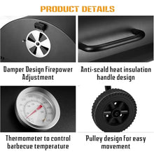Charcoal Barbecue, Portable Barrel Barbecue with Warming Rack, Air Vents & Wheels, Barrel Charcoal BBQ Grill With Lid Cover, Built-in Temperature Gauge, for Grilling Meat, Fish & Vegetables