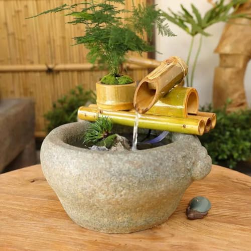 GenSDH Bamboo Fountain Kit, Bamboo Accents Water Fountain with Pump, DIY Indoor/Outdoor Zen Garden, Decoration Landscaping Fountain with Sink