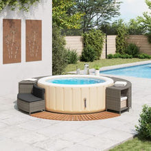 KGFHERENB Hot Tub Surround Gray Poly Rattan Spa Steps and Bench Set, Outdoor Wicker Spa Surround Kit with Solid Acacia Wood Steps, Cushioned Bench, and Storage Rack
