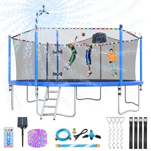 Lyromix 16FT Outdoor Trampoline with Basketball Hoop Morandi Blue