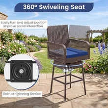 ORALNER 29" Outdoor Bar Stools Wicker Swivel Dining Chair Set of 4, Navy