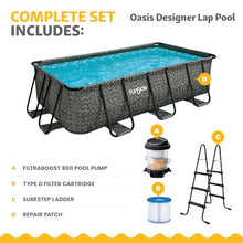Funsicle Oasis Designer Lap 13' x 7' x 39.5” Rectangular Above Ground Swimming Pool, with FiltraBoost 800 GPH Filter Pump, Ladder & Repair Patch, Dark Herringbone