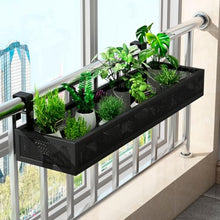 sunbiaouk Metal Railing Plant Stand, Balcony Plant Pot Shelf Holder Fence Flower Stand Basket with Hooks, for Balconies, Walls, and railings(100x25x12CM)