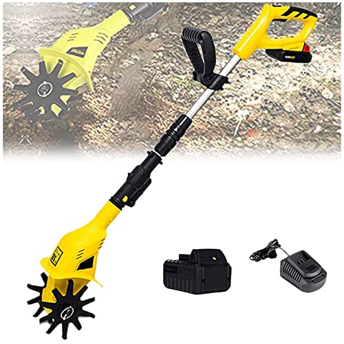 Electric Rotavator,Cordless Cultivator,Cordless Garden Tiller Rotavator with Rechargeable Battery and Charger,65 Manganese Electric Garden Tiller
