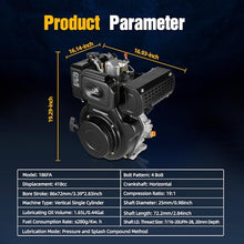 Wmpusll 4 Stroke 10HP Diesel Engine, 418CC 6.3kw Single-Cylinder Vertical Diesel Motor, 3600RPM 186FA Replacement Outdoor Tool Engines for Micro-Tillers, Generator Sets
