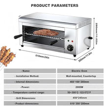 Fablestoryem Commercial Salamander Broiler, Electric BBQ Grill, Steak Oven, Kebab Grill, Cheese Melter, Fish Grill, 2 Detachable Grill Racks, Stainless Steel, 24×12×11in, Wall Mount/Countertop, 110v