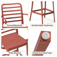 Costaelm Patio Stools & Bar Chairs Set of 2, Tall Patio Chair with Armrests and Footrest, Weather Resistance Bistro Island Chairs Counter Height Bar Stool for Yard, Garden, Balcony, Red