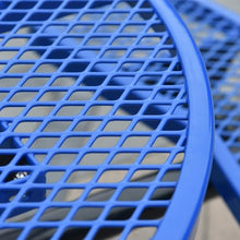 Hassyee Square/Round Outdoor Picnic Table Set with Umbrella Pole and 4 Pieces Built-in Benches for Garden, Lawn, Patio Furniture Set with Carbon Steel Frame for Deck, Poolside (Blue + Round)